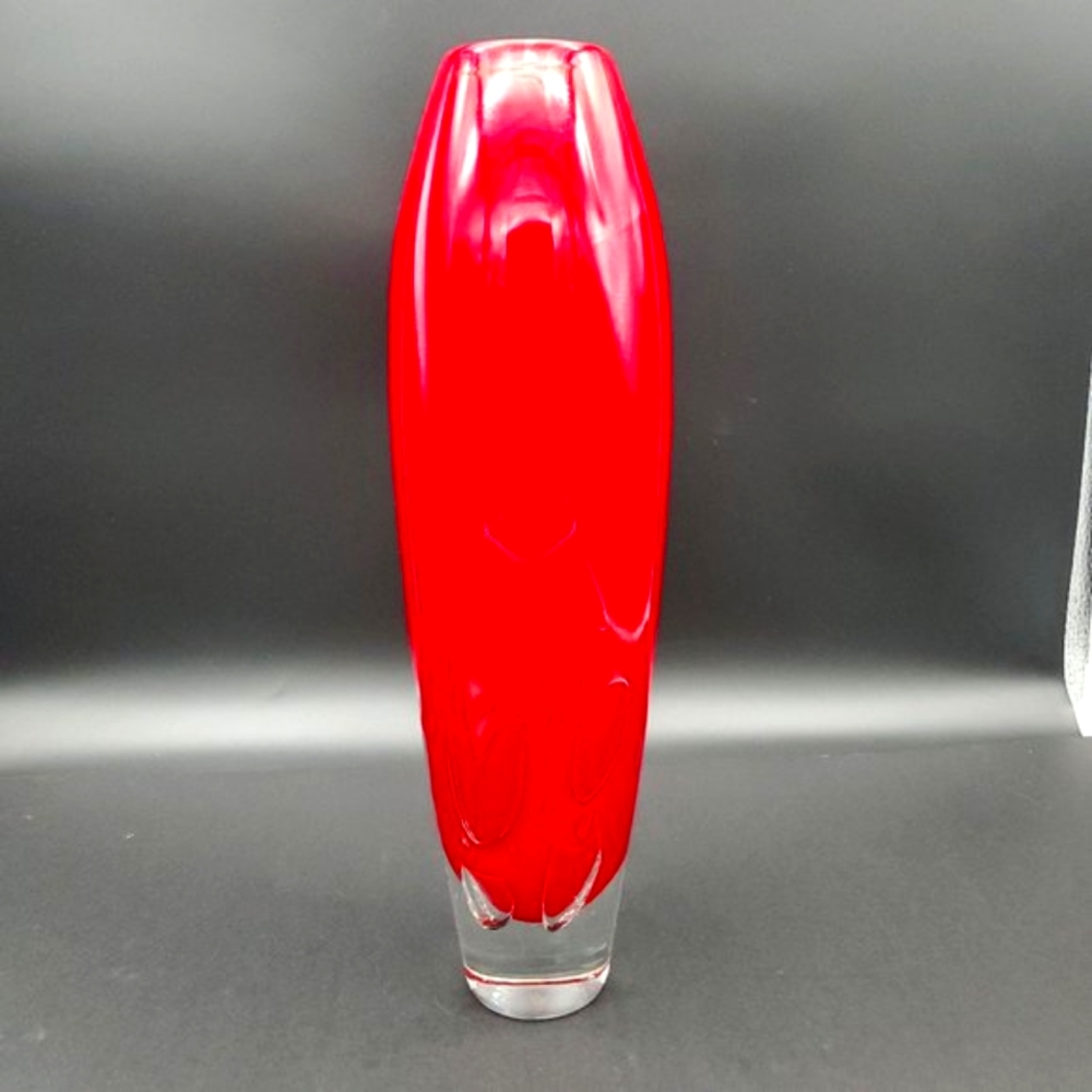 Villeroy & Boch Ruby Red Vase Clear Base White Encased Bubbles 33cm 1748